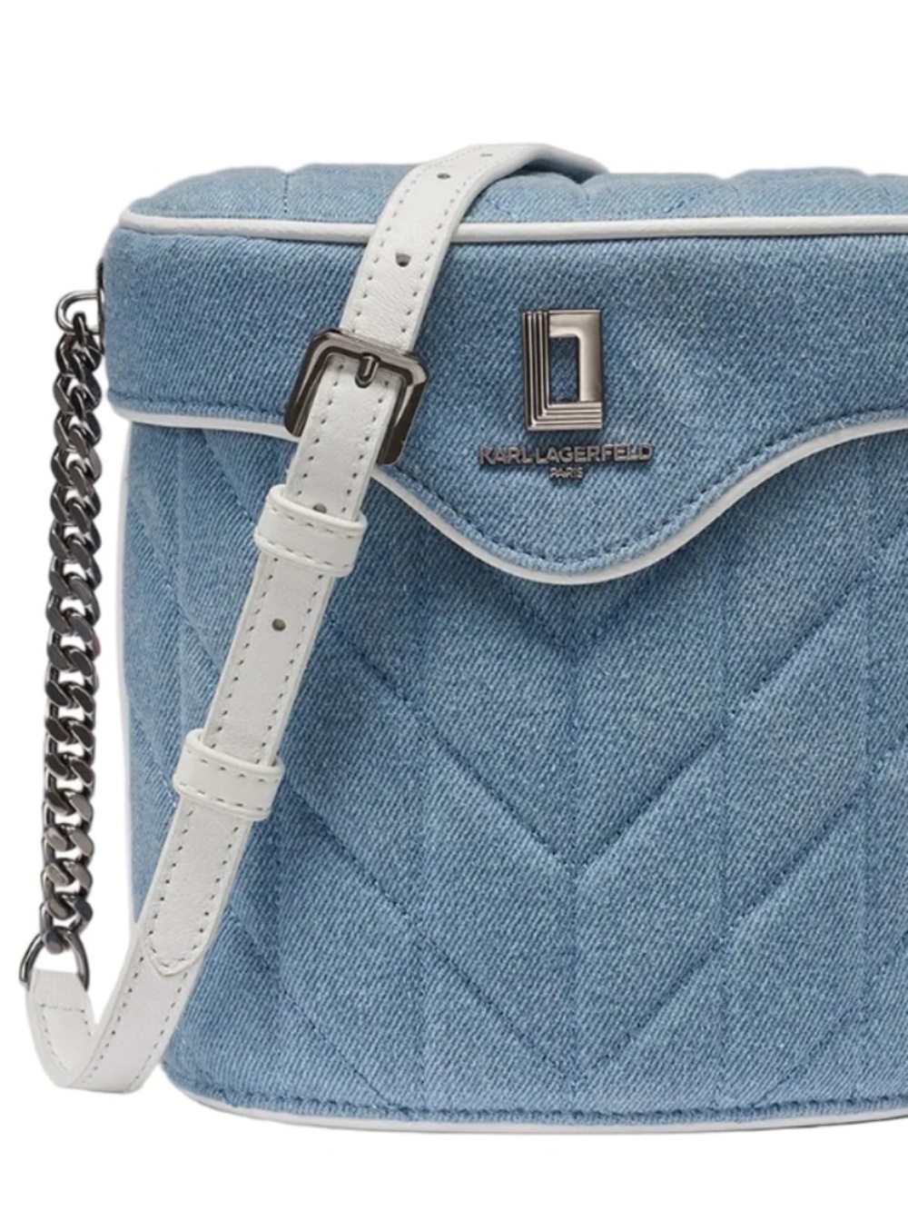 NWT NEW KARL LARGERFELD BUCKET CROSSBODY BAG DENIM/LEATHER TRIM